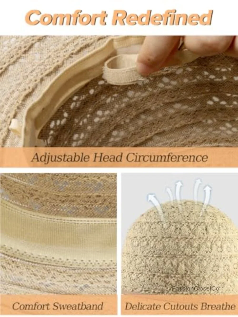 Lace Wide Brim Sun Hat Foldable Packable Travel Summer Beach Hat